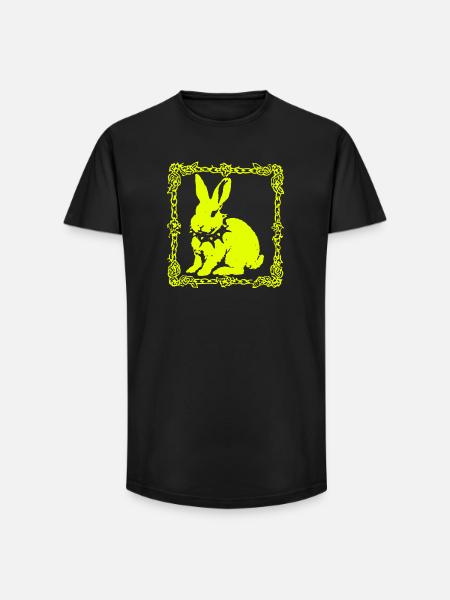 Neon yellow bunny in baroque frame - Long Fit Men's T-Shirt - black