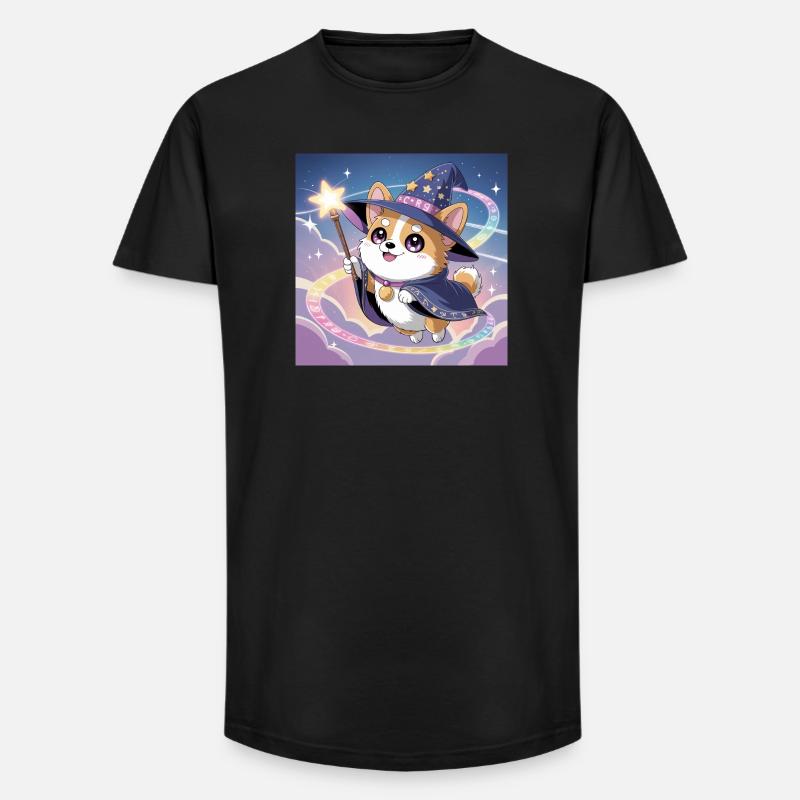 mystical corgi - T-shirt uomo a vestibilità lunga - nero