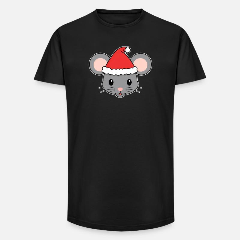 Weihnachtsmaus mit Santa-Hut - Long Fit Männer T-Shirt - Schwarz