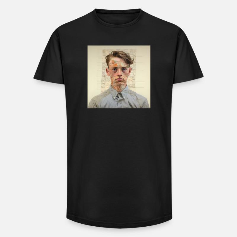 Patchwork-Portraet Collage - Long Fit Männer T-Shirt - Schwarz