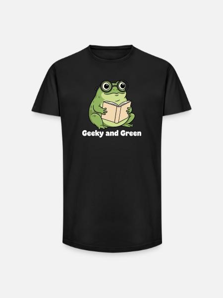 Geeky Green Frog Reading - Long Fit Men's T-Shirt - black