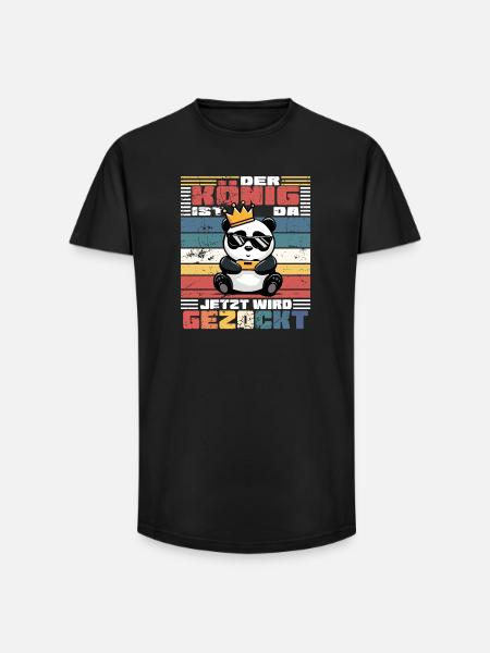 König Gamer - Panda - Long Fit Männer T-Shirt - Schwarz
