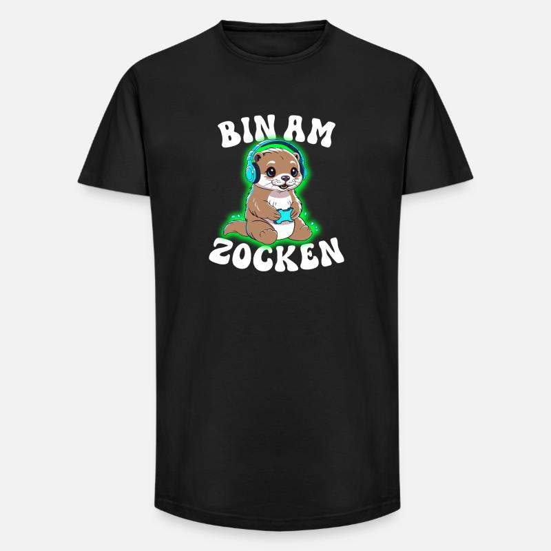 Bin am Zocken Otter - Long Fit Männer T-Shirt - Schwarz