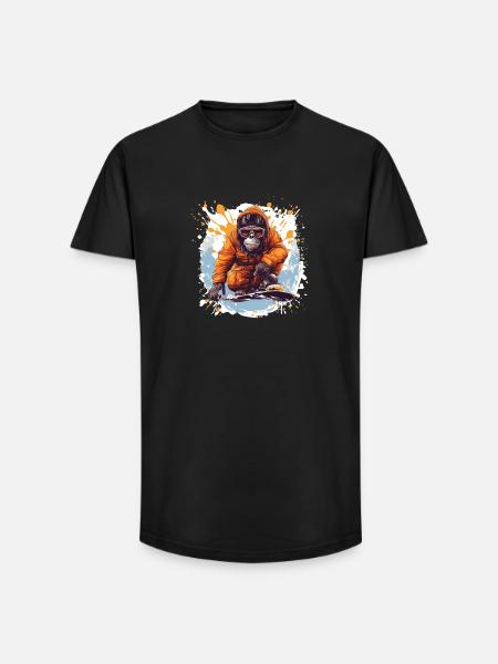 Affe Snowboard - Long Fit Männer T-Shirt - Schwarz