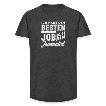 Meilleur emploi : Journaliste d’investigation - T-shirt coupe longue homme - charbon - Devant - AI Model Male 185 light (185cm)