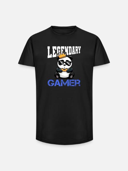 Panda Krone und controller - gamen - Long Fit Männer T-Shirt - Schwarz
