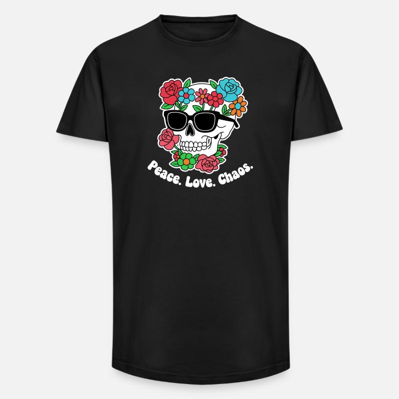 Blumen-Skull mit Sonnenbrille - Long Fit Männer T-Shirt - Schwarz