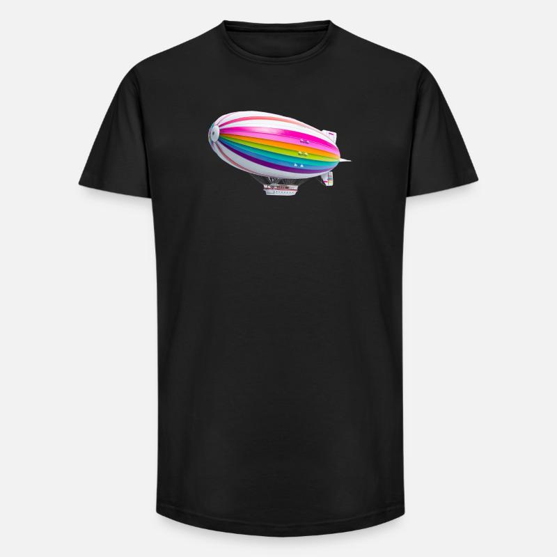 Regenbogen Zeppelin Druck - Long Fit Männer T-Shirt - Schwarz