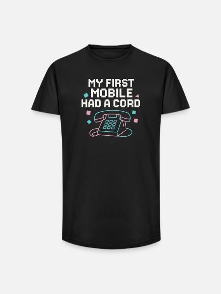 My first phone had a cable - Long Fit Men's T-Shirt - black