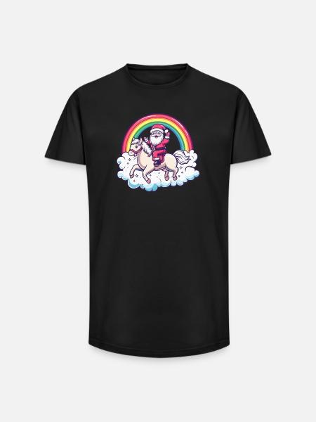 Pferd Weihnachtsmann Weihnachten - Long Fit Männer T-Shirt - Schwarz