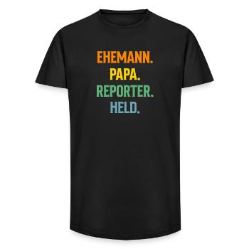 Journaliste d’investigation Journaliste Mari Papa - T-shirt coupe longue homme - noir - Devant - AI Model Male 185 light (185cm)