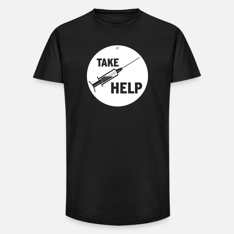 TAKE HELP - Long Fit Männer T-Shirt - Schwarz