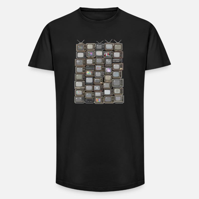 Retro Fernseh-Stack Collage - Long Fit Männer T-Shirt - Schwarz