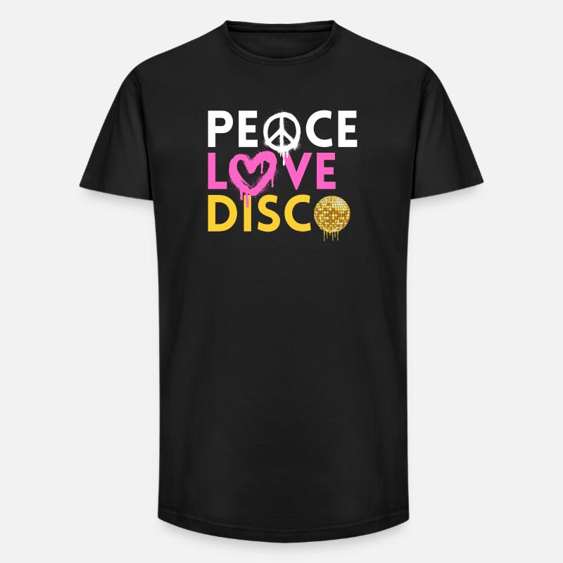 Peace Love Disco Retro Neon Style - Long Fit Männer T-Shirt - Schwarz