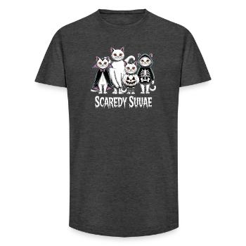 Scaredy Suvae Halloween Cats Motif - Long Fit Men's T-Shirt - charcoal grey - Front - AI Model Male 185 light (185cm)