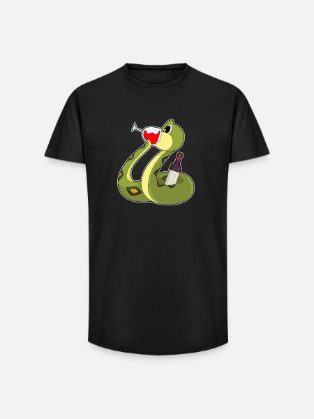Bouteille de vin rouge serpent - T-shirt coupe longue homme - noir