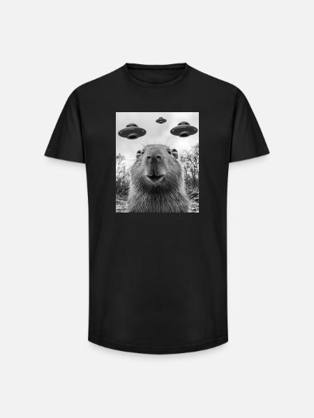 Capybara Selfie with UFO - Long Fit Men's T-Shirt - black