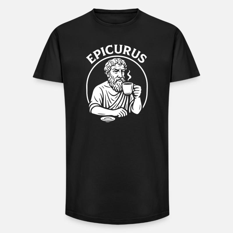 Epicurus Coffee Cup Philosophy Tee - Long Fit Men's T-Shirt - black