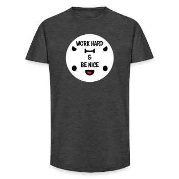 Work Hard Be Nice Motivation Positive Spirit Quote - Long Fit Men's T-Shirt - charcoal grey - Front - AI Model Male 185 light (185cm)