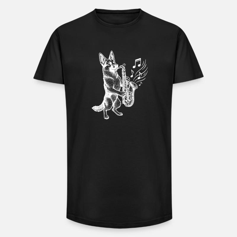 Deutscher Schäferhund Saxophon Art Hund - Long Fit Männer T-Shirt - Schwarz