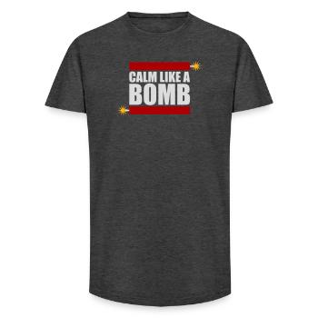 Calme comme une bombe Paradoxe Ironie Humour Blague explosive - T-shirt coupe longue homme - charbon - Devant - AI Model Male 185 light (185cm)