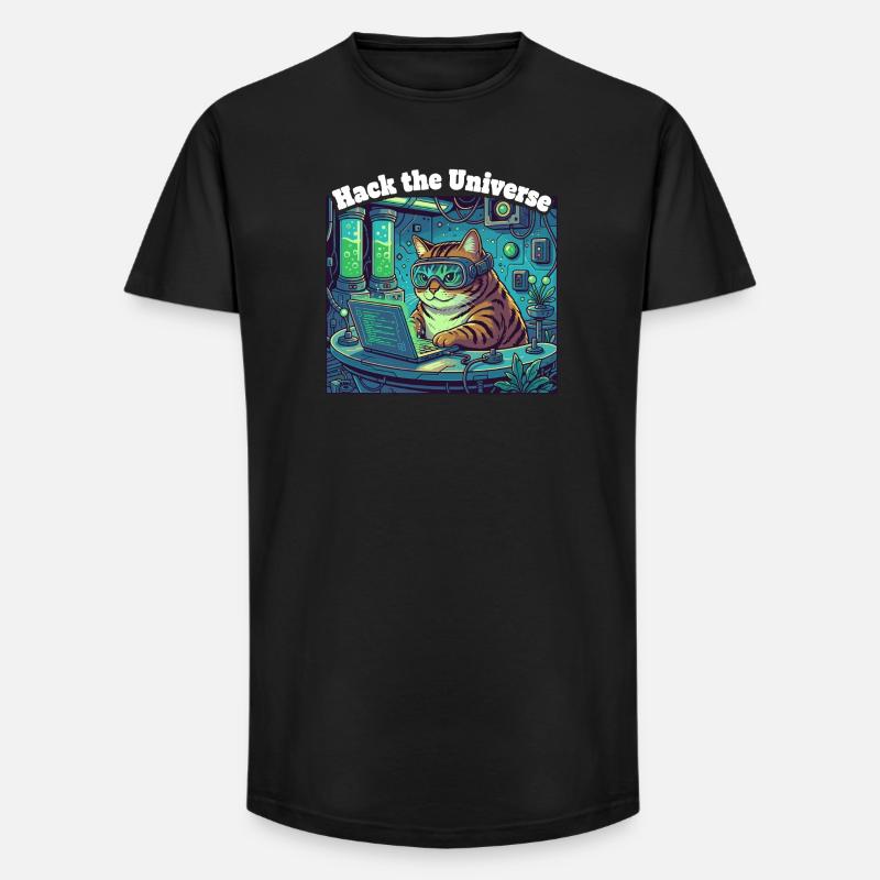 Hackerkatze im Universum - Long Fit Männer T-Shirt - Schwarz