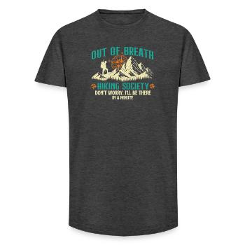 Out Of Breath Hiking Society Funny Outdoor Trekker - Long Fit Men's T-Shirt - charcoal grey - Front - AI Model Male 185 light (185cm)