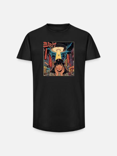Manga UFO Invasion Neon Stadt - Long Fit Männer T-Shirt - Schwarz