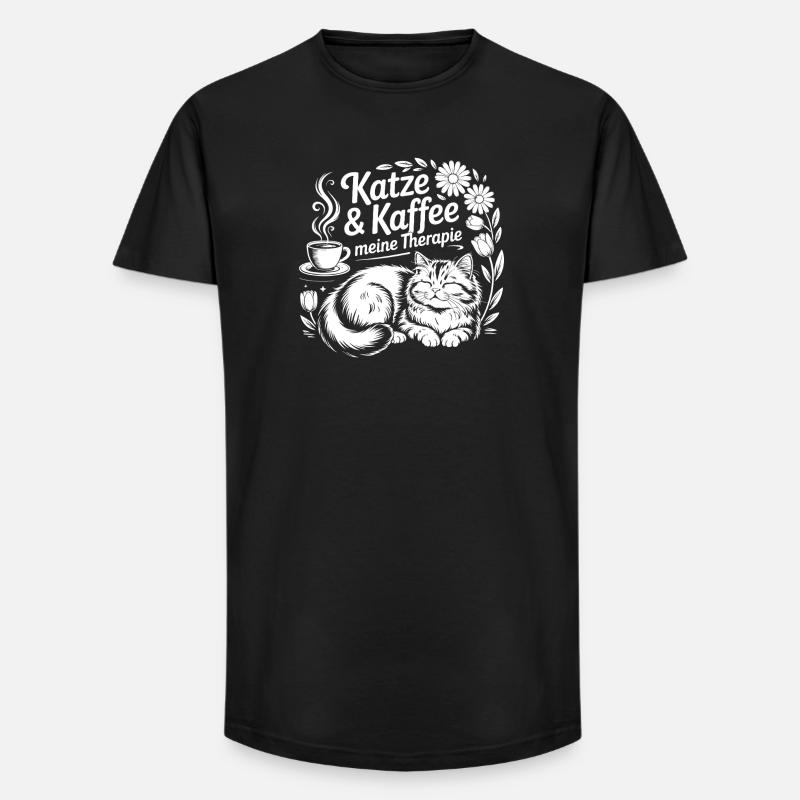 Motif de caféthérapie pour chat - T-shirt coupe longue homme - noir