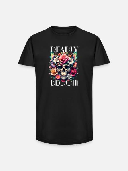 Fleurs Crâne Beauté Floraison - T-shirt coupe longue homme - noir