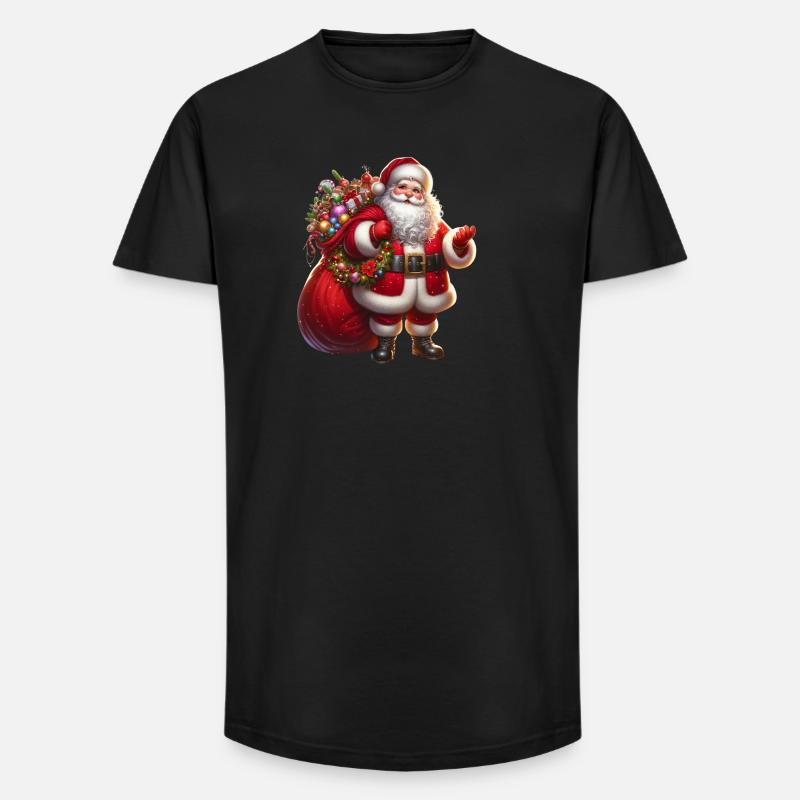 Weihnachtsmann mit Geschenksäckchen - Long Fit Männer T-Shirt - Schwarz