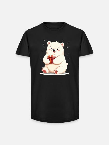 Niedlicher Eisbär mit Geschenkillustration - Long Fit Männer T-Shirt - Schwarz