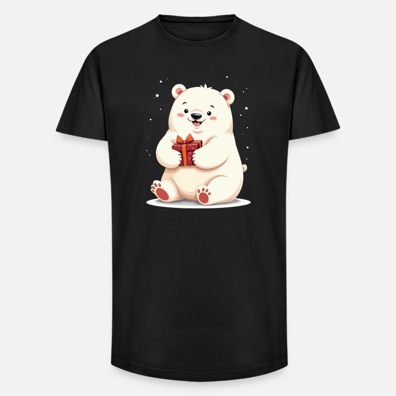 Niedlicher Eisbär mit Geschenkillustration - Long Fit Männer T-Shirt - Schwarz