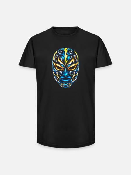 Flash Masks Lucha Neon Blue Gold - Long Fit Men's T-Shirt - black