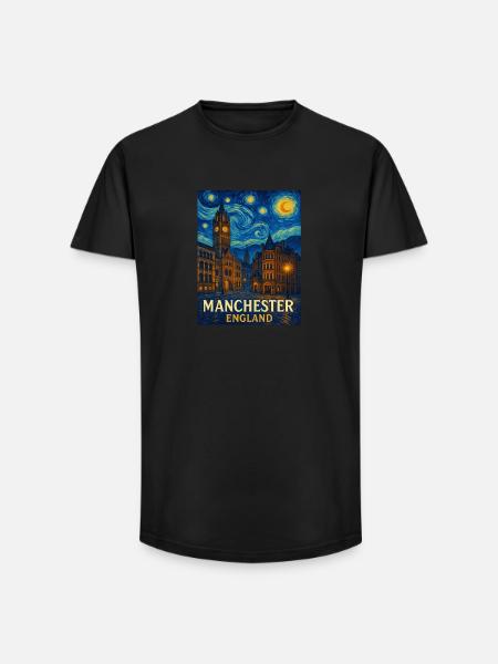 Manchester, Angleterre - T-shirt coupe longue homme - noir