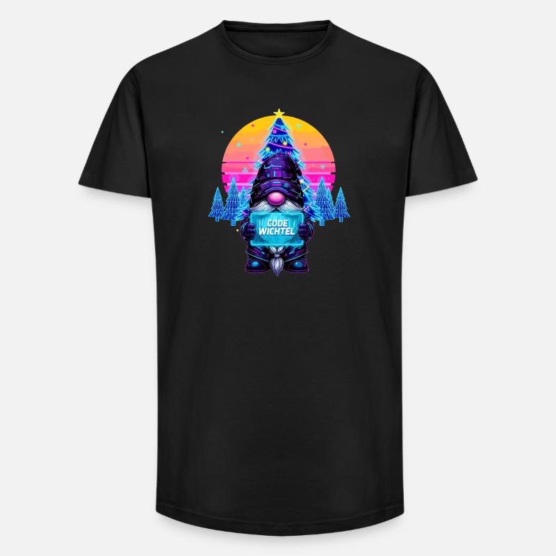 Cyberpunk Code Wichtel - Synthwave Xmas Nerd - Long Fit Männer T-Shirt - Schwarz