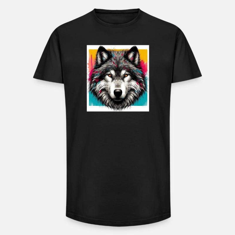 Wolf - Long Fit Männer T-Shirt - Schwarz