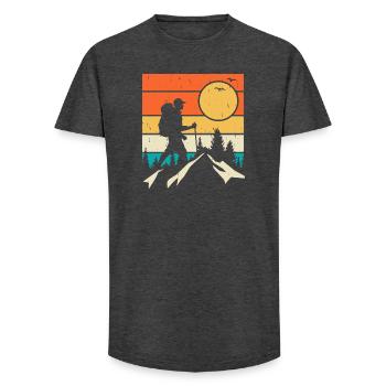 Randonnée rétro - T-shirt coupe longue homme - charbon - Devant - AI Model Male 185 light (185cm)