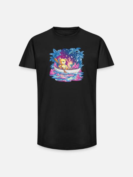 Teddy Boat Dream Under Starry Sky - Long Fit Men's T-Shirt - black