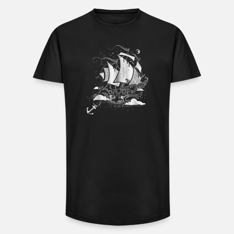 Fantastisches Segelschiff  Retro-Illustrationsstil - Long Fit Männer T-Shirt - Schwarz