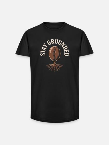 Stay Grounded Coffee Bean with Roots - Long Fit Men's T-Shirt - black
