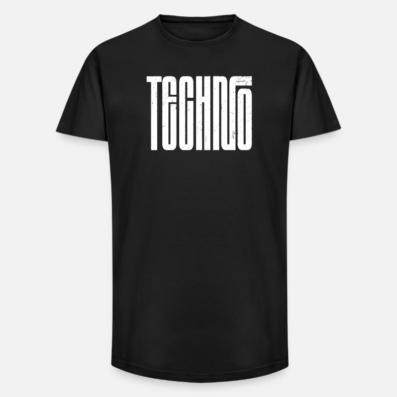 Typographie rétro techno audacieuse - T-shirt coupe longue homme - noir