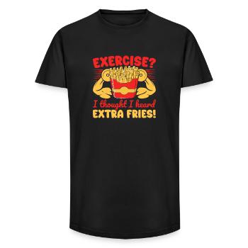 Fanatiques de fitness Exercice J’ai entendu des frites supplémentaires - T-shirt coupe longue homme - noir - Devant - AI Model Male 185 light (185cm)