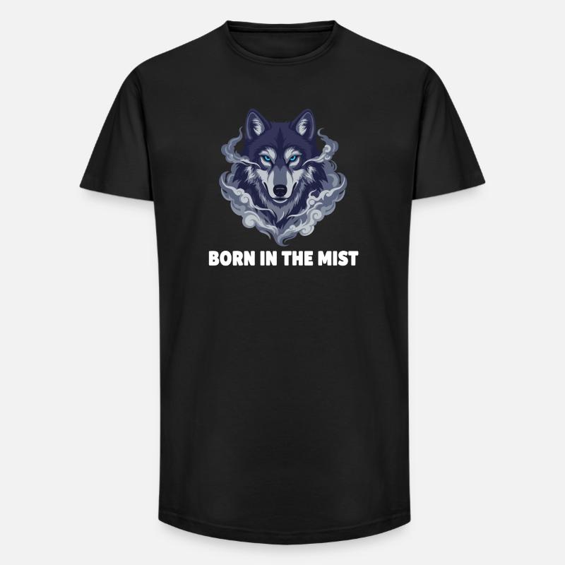Nebelwolf: Wolfkopf im Dunst - Long Fit Männer T-Shirt - Schwarz