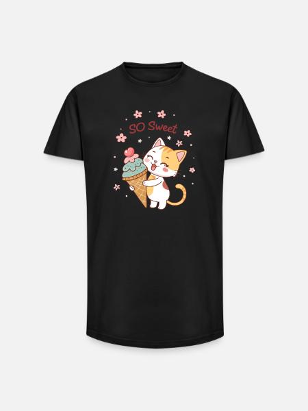 Gourmet cat with So Sweet cone - Long Fit Men's T-Shirt - black