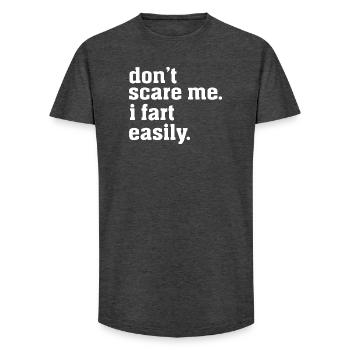 Ne me fais pas peur, je pète facilement, humour sarcastique drôle. - T-shirt coupe longue homme - charbon - Devant - AI Model Male 185 light (185cm)