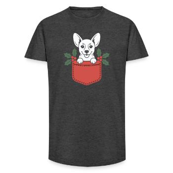 Pocket Pup Holly Christmas - Long Fit Men's T-Shirt - charcoal grey - Front - AI Model Male 185 light (185cm)