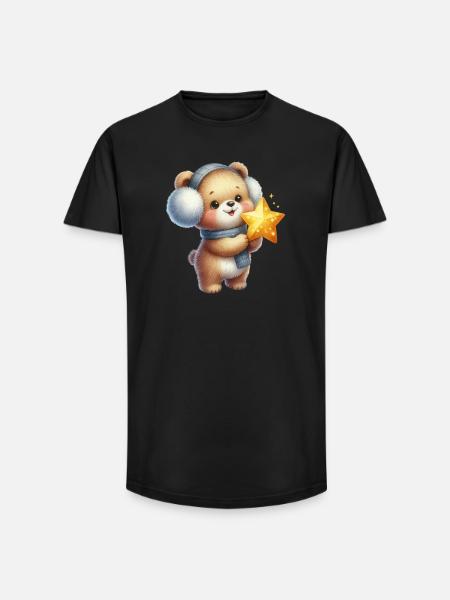 Cozy bear with Star Wish - Long Fit Men's T-Shirt - black