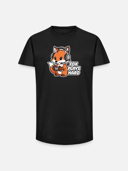 Fox with headset, game hero - Long Fit Men's T-Shirt - black