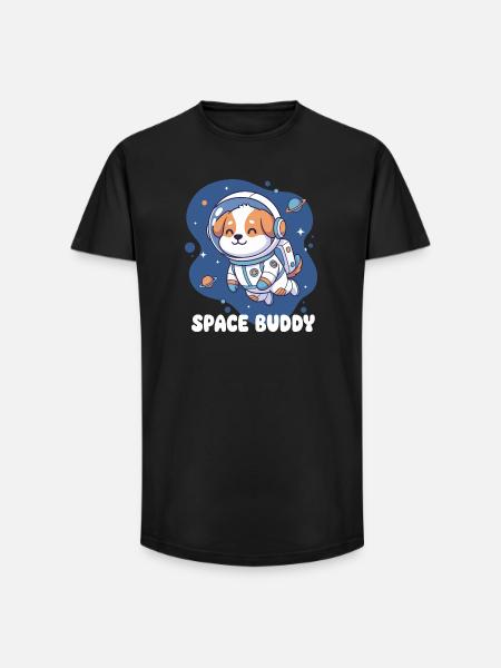 Chien astronaute compagnon de l’espace - T-shirt coupe longue homme - noir